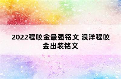 2022程咬金最强铭文 浪洋程咬金出装铭文